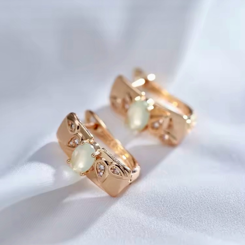 Pretty 585 RG Green and Clear Natural Gems Zircon Hoop Earrings in Rose Gold - Picture 5 of 9